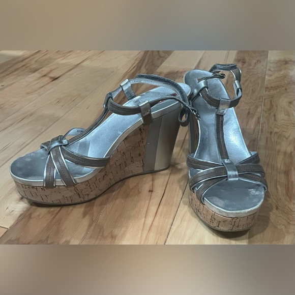 Prada Strappy Metallic Wedges Size 37.5 - Picture 2 of 16